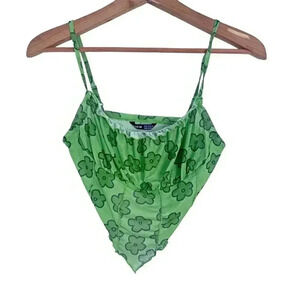 ❤️ 3/$15 Shein Green Floral Mesh Triangle Tank Top Rave Festival Womens' Size M